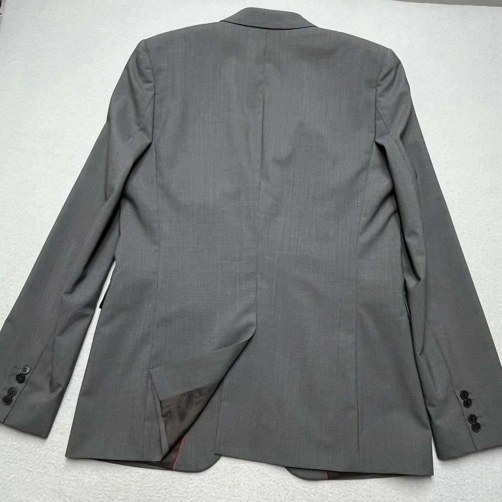 Hugo Boss Blazer AerinS Mens 40L Gray Micro Check Virgin Wool Blend‎ Sport Coat